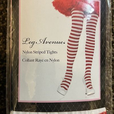 Leg Avenue Nylon Striped Tights Stockings Red White One Size Halloween Christmas